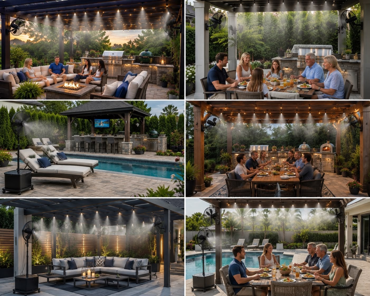 Six outdoor entertaining spaces with pergolas and misting