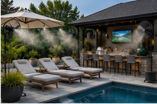 Premium outdoor entertaining area with misting fans