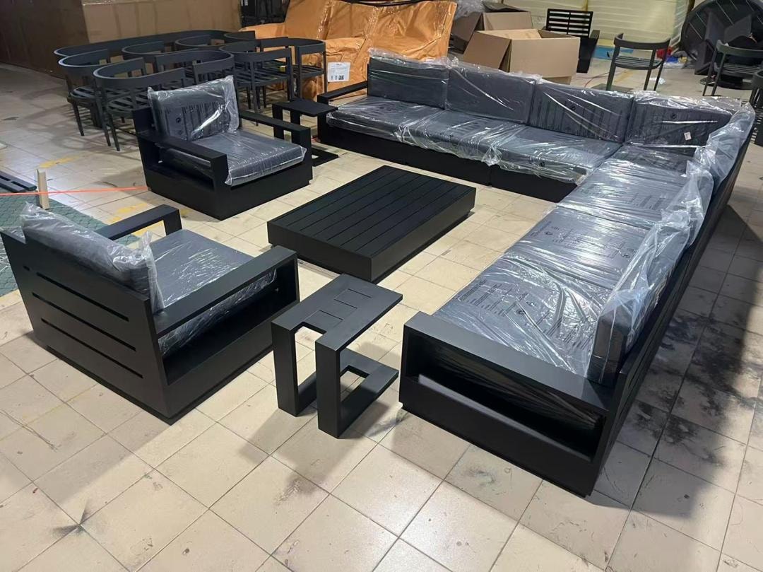 Full black aluminium sectional sofa set ready for delivery