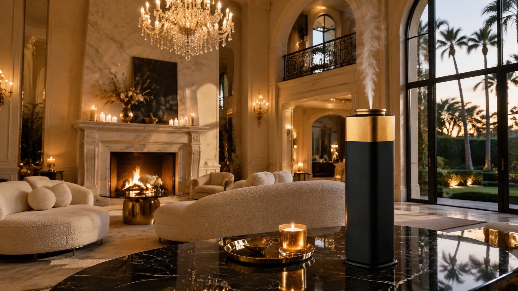 MW-507 black and gold luxury home diffuser in a living room
