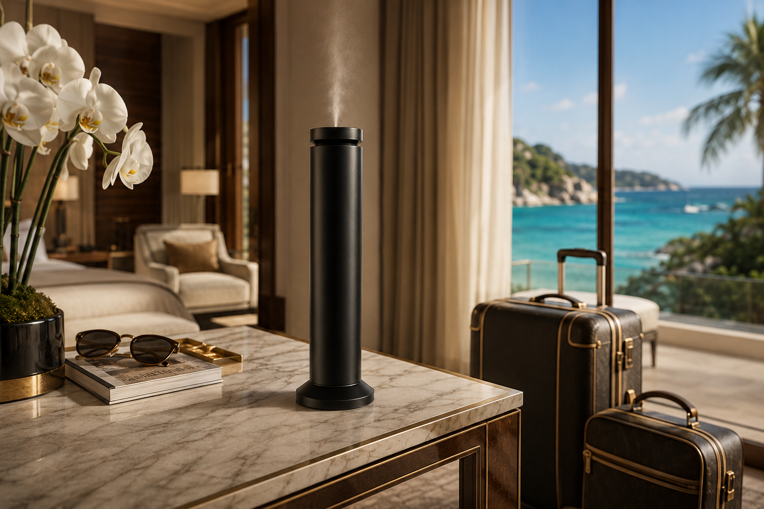 MW-509 tabletop diffuser in a five-star travel suite