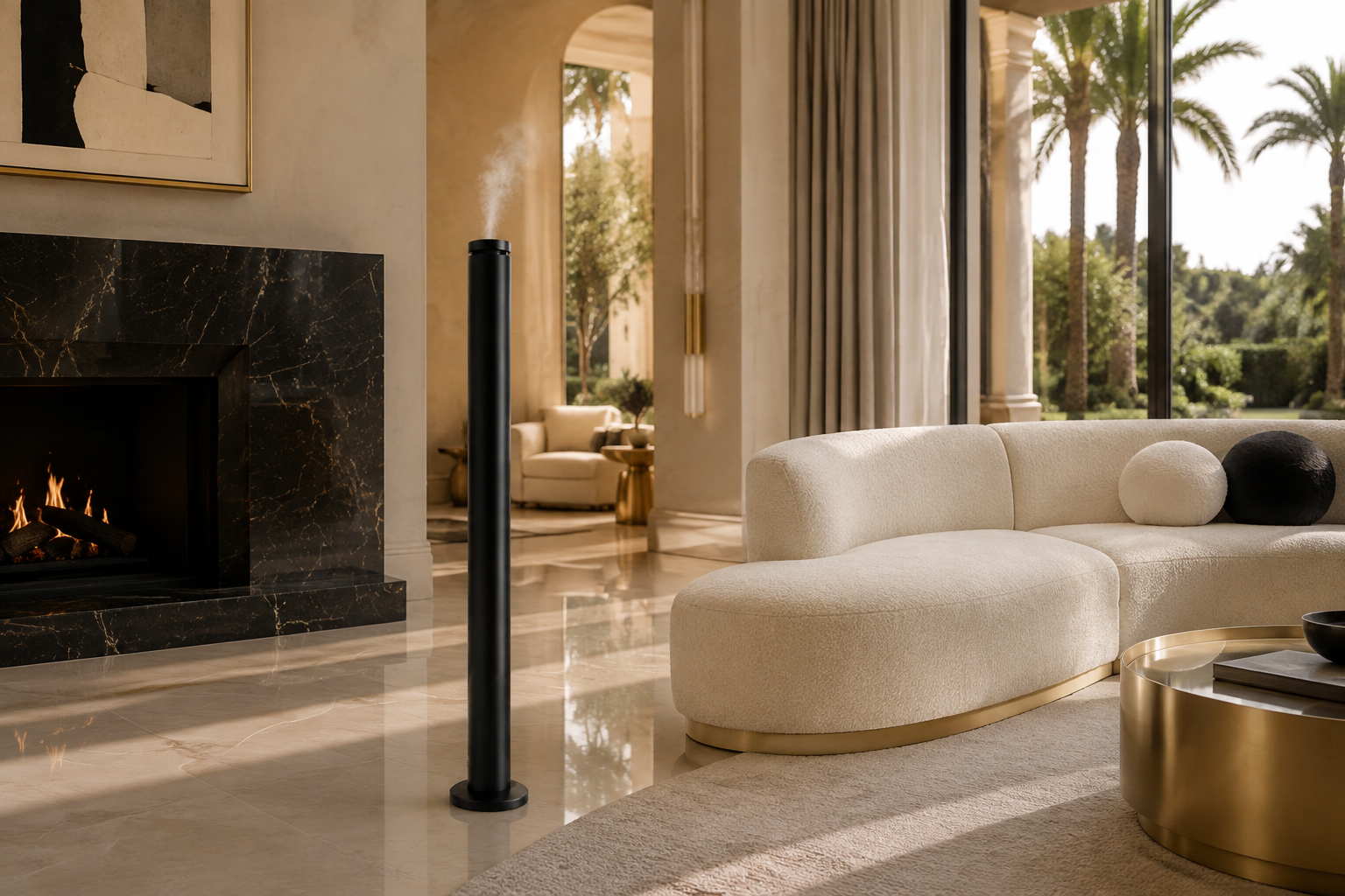 Black MW-510 tall tower diffuser in a luxury living room