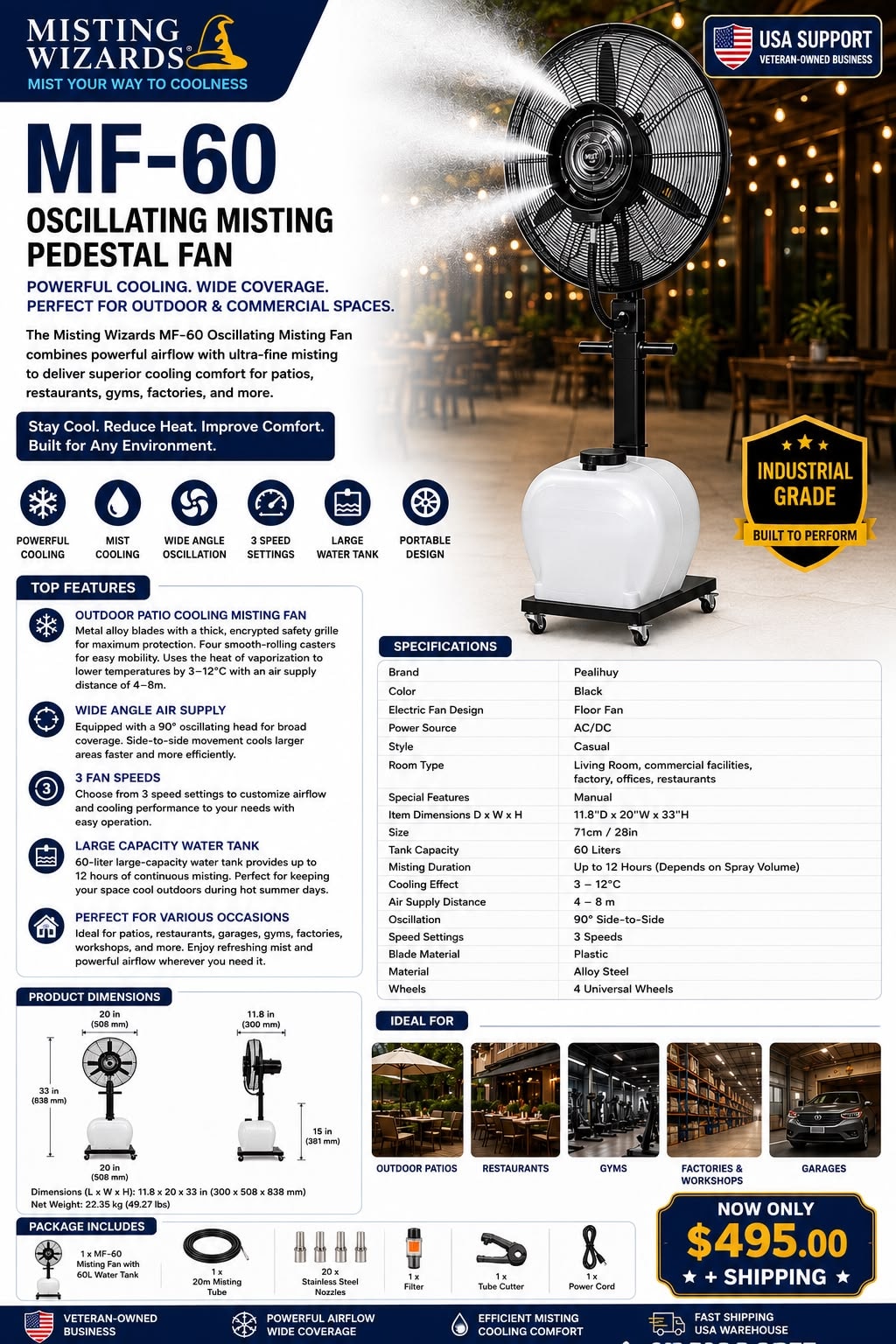MF-60 Oscillating Misting Pedestal Fan
