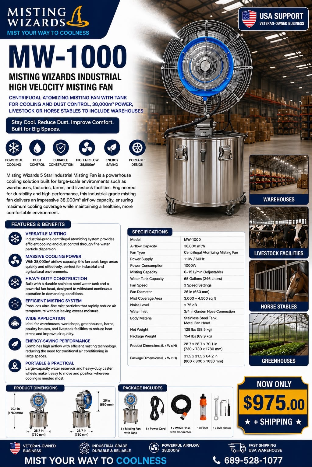 MW-1000 Industrial High Velocity Misting Fan