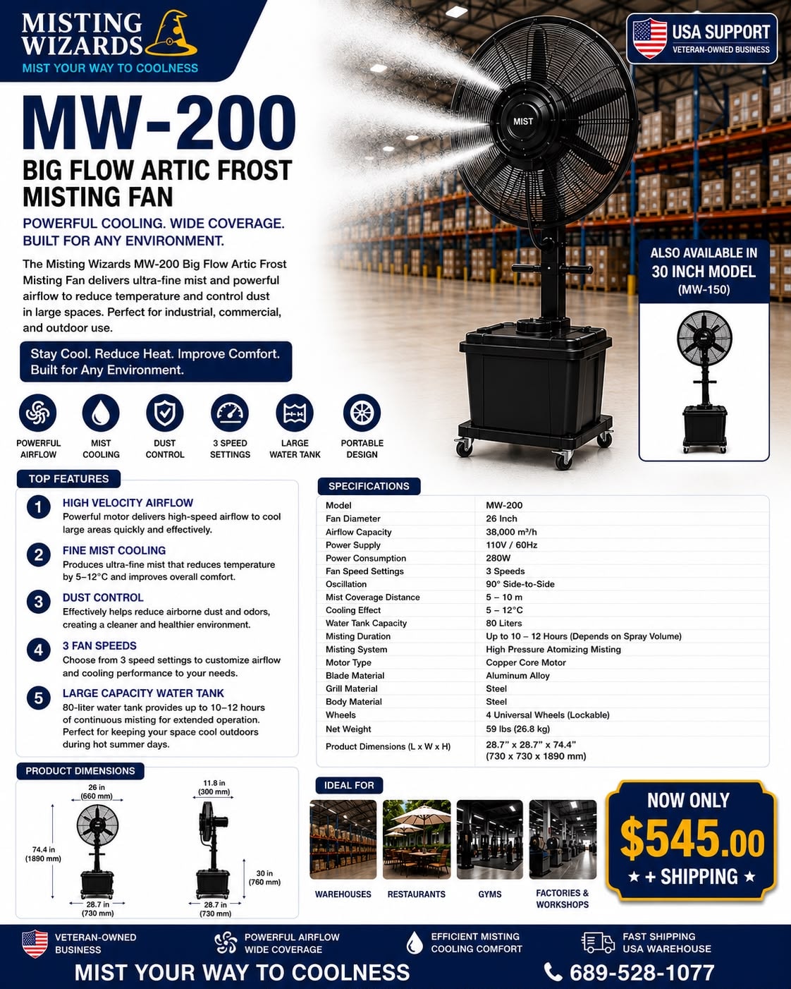 MW-200 Big Flow Artic Frost Misting Fan