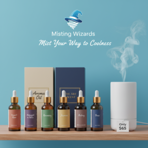 misting wizards aroma oil & diffuser set | 6 essential oils | luxury aromatherapy | only $65