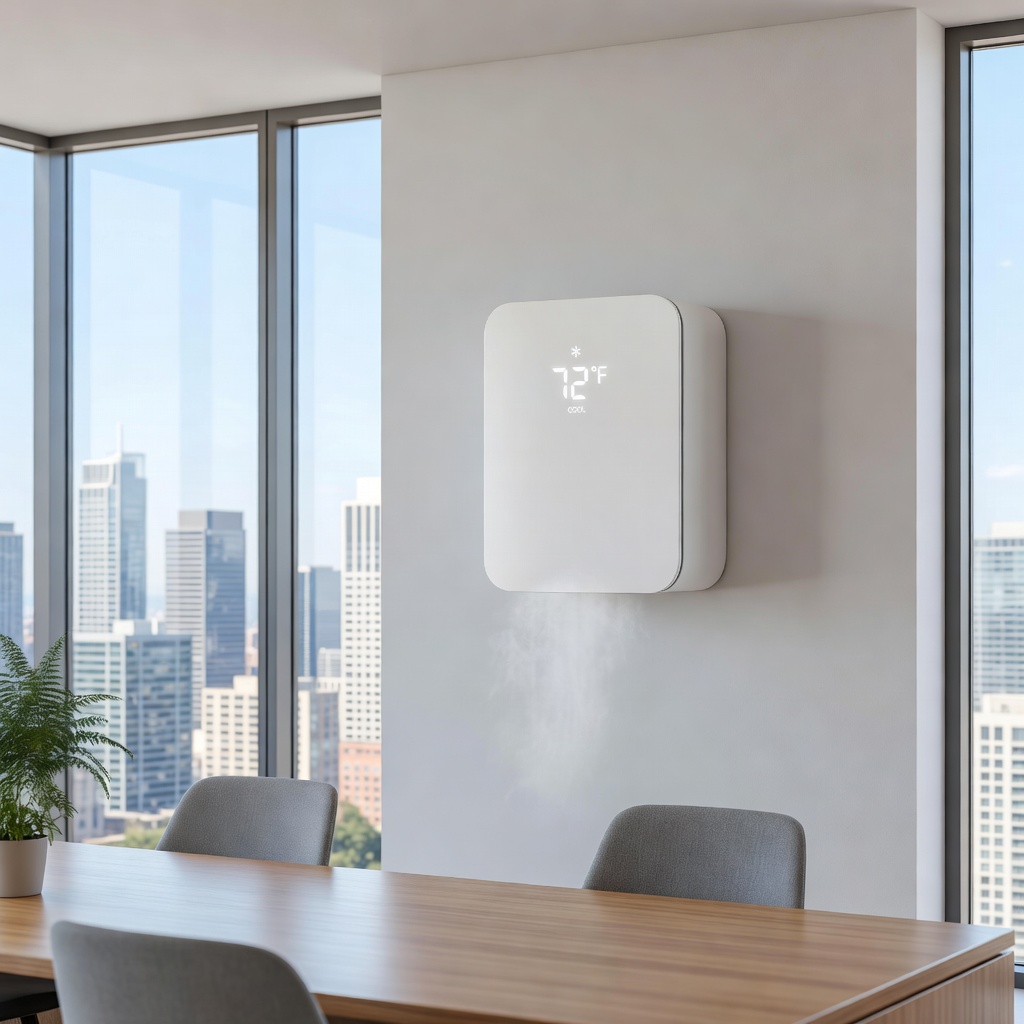 smart thermostat for modern offices | energy efficient temperature control system | sleek wall mounted design